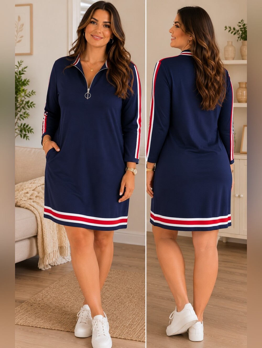 Boohoo Navy Mini Dress with Red & White Stripes
